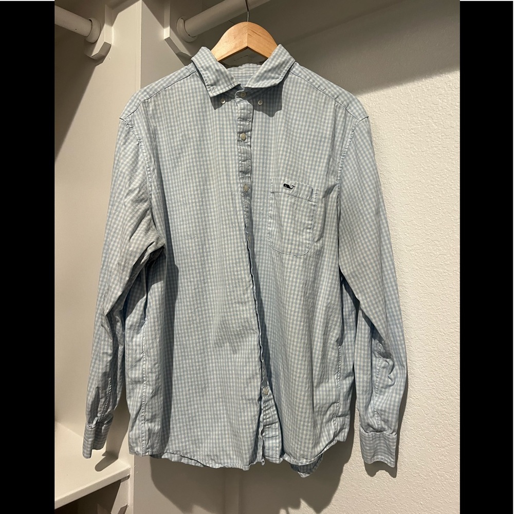 Size XL Vineyard vines Classic Tucker Fit long sleeve gingham baby blue shirt